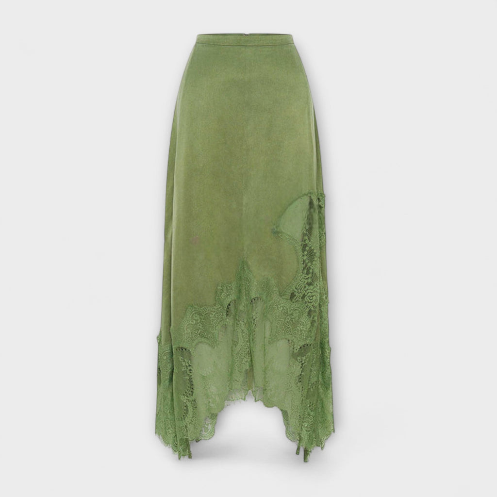 Kaia - Satin Blouse with Lace Trim and Pleated Neckline in Set