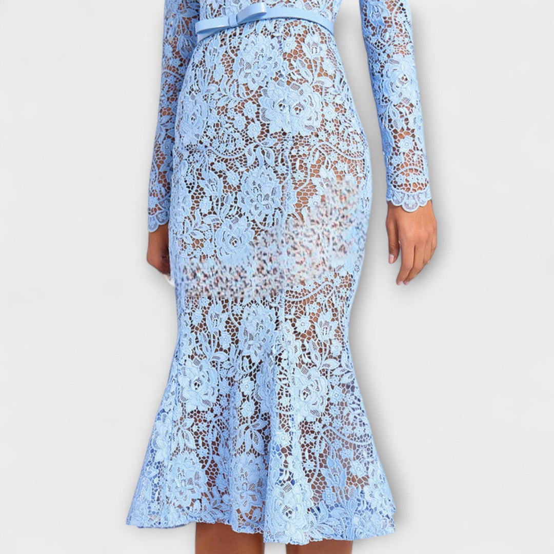 Freya – Elegant Midi Dress in Floral Lace