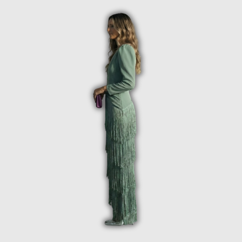 Clara | Elegant Long-Sleeve Fringe Maxi Dress