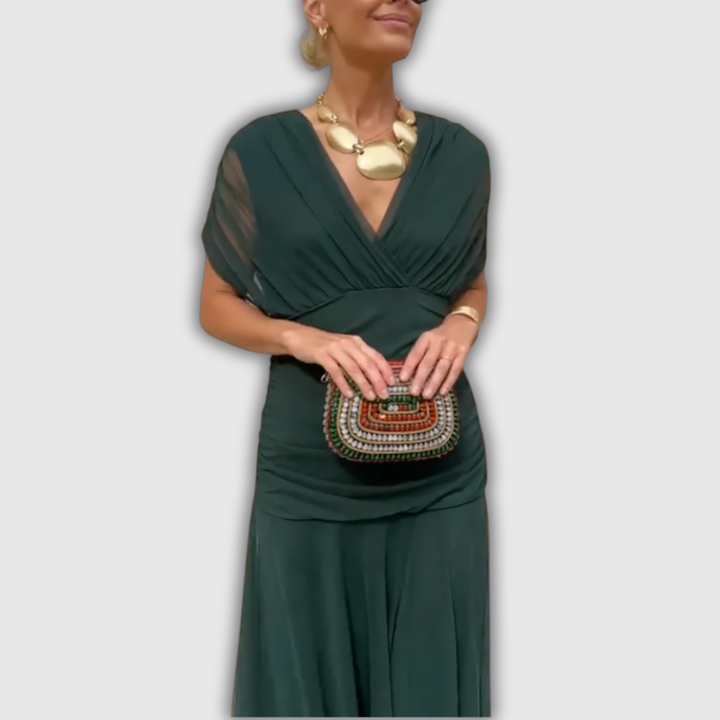 Florendra | Long Floral V Neck Dress