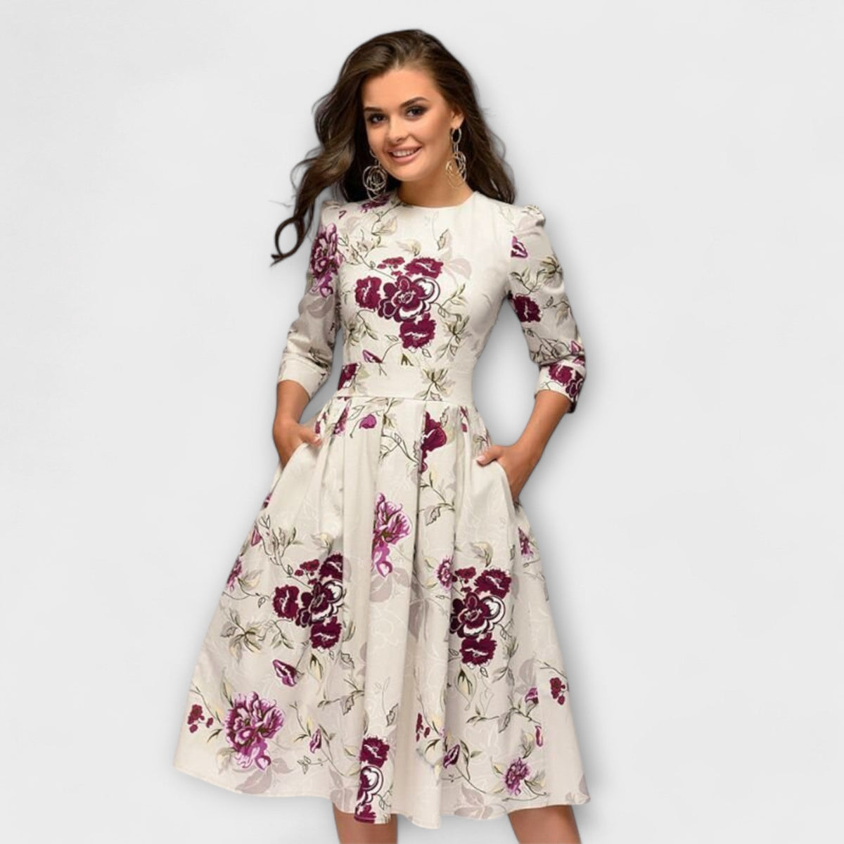 Retrozo - Elegant Knee-Length Dress