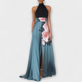 Natalie - Floral A-Line Maxi Dress with Sleeveless Round Neck