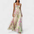 Rosalind | Pleated Floral Chiffon Maxi Dress with Waist Belt