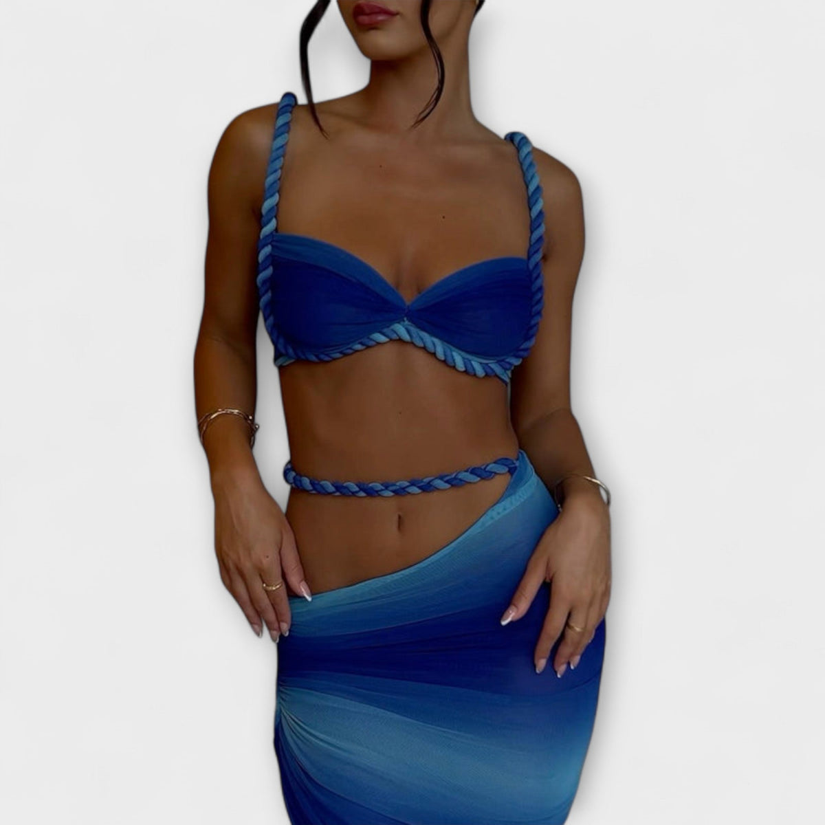 Jane - Stylish Gradient Braid Crop Top & Overskirt Duo